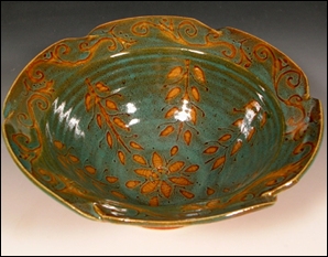 Hand Painted Bowl With Woven Lip