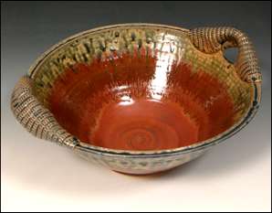 Country Red Bowl With Wrapped Handles