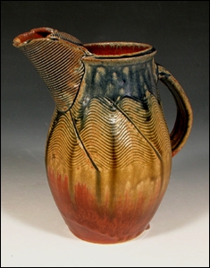 Stoneware Faceted Pitcher with Ash Glaze