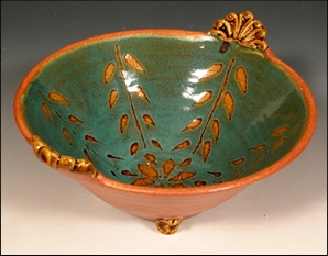 Small Footed Hand Painted Stoneware Bowl