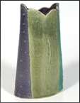 Purple & Green Stoneware Vase With Scalloped Rim